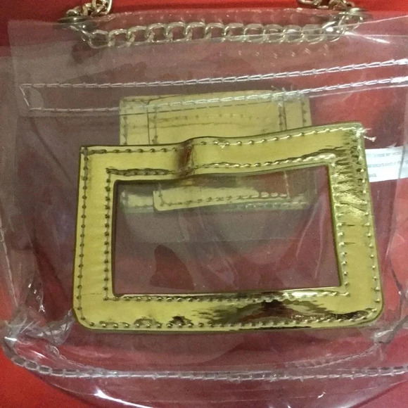 Clear Square Side Bag With Gold Chain. Preowned - Picture 3 of 4